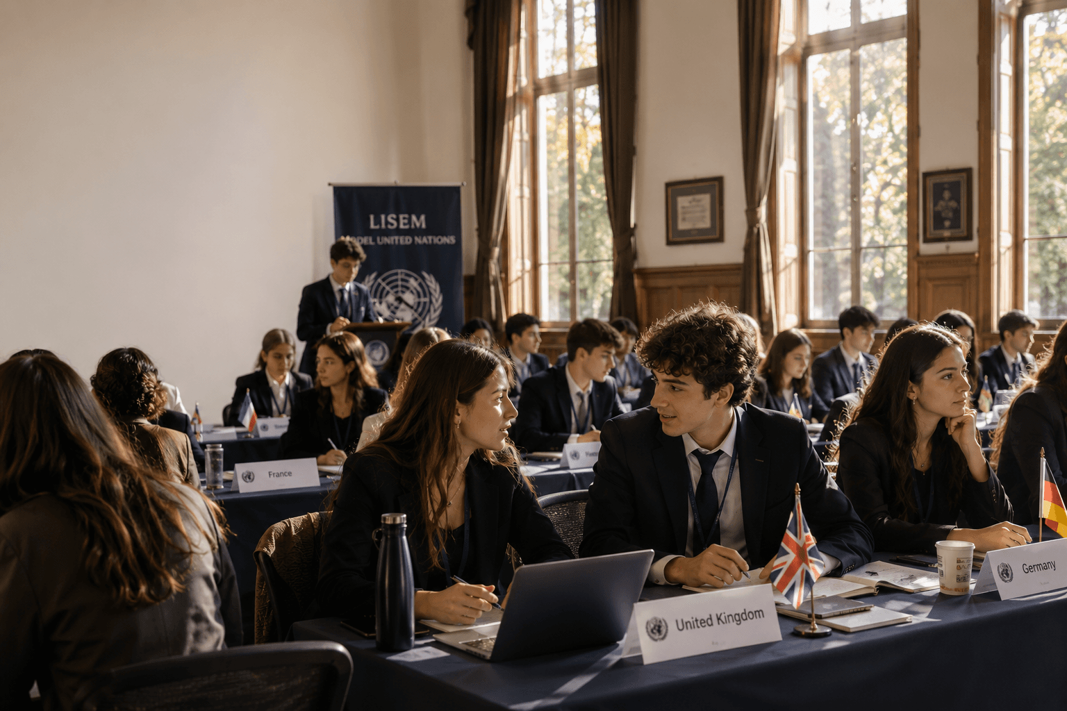 Model Birleşmiş Milletler konferansında komite oturumundaki delegeler